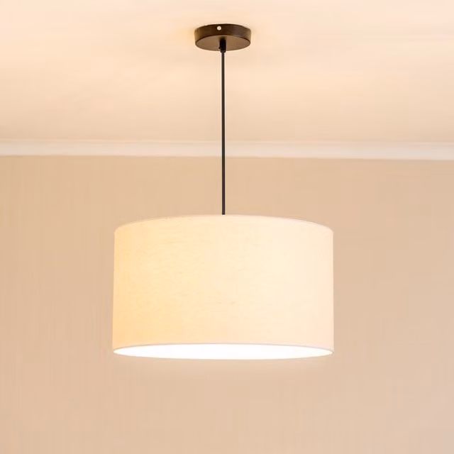 ValueLights Eva Natural Linen Fabric Drum Lampshade with LED Bulb, White, Width: 45 cm