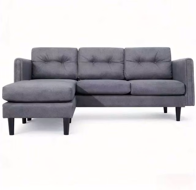 Alivio Modern Reversible L-Shaped 3-Seater Sectional Fabric Sofa in Grey