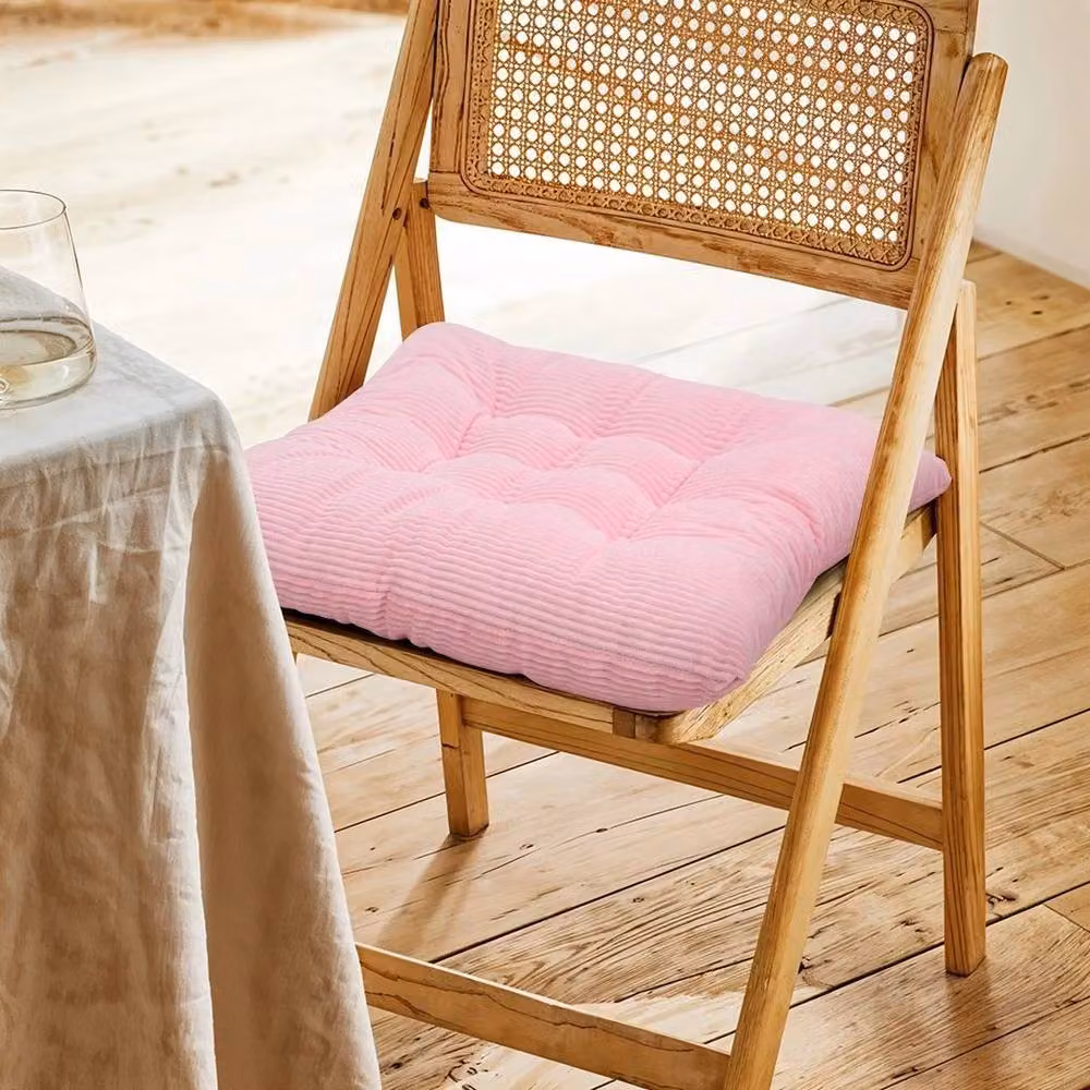 PAWNORA Set of 4 Pink Corduroy Velvet Square Chair Cushions with Tie Ons, W/D/H: 40 x 40 x 6 cm – 2