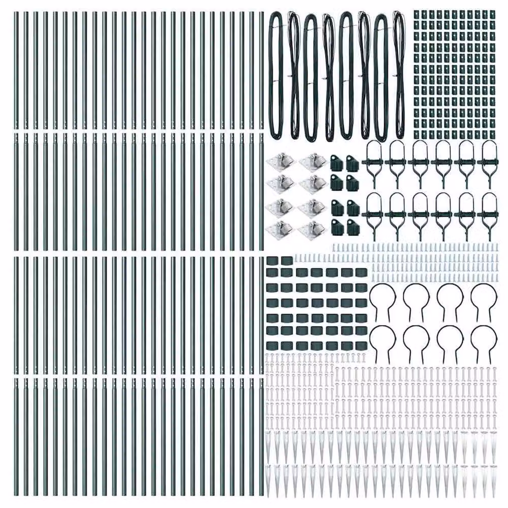 vidaXL 52-piece Green Galvanised Steel Round Fence Posts with Spike, Height: 160 cm, Diameter: 32 mm – 4