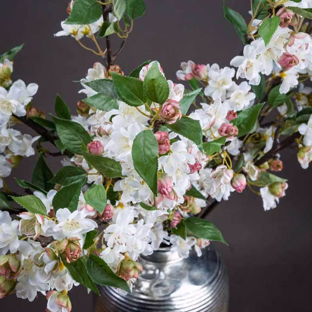 Lemon Pavilion English Blossom Branch Artificial Plant in Brown, Green and White, W25 x D25 x H90 cm – 2