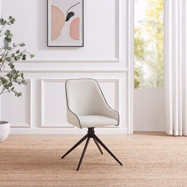 FurnitureboxUK Modern Swivel Task Chair with Armrests in Beige and Yellow Fabric and Synthetic Leather