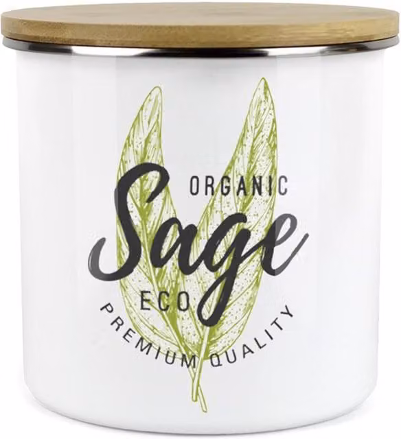 Purely Home Green Label Herbs Storage Canister - Sage - White and Green Enamel Metal