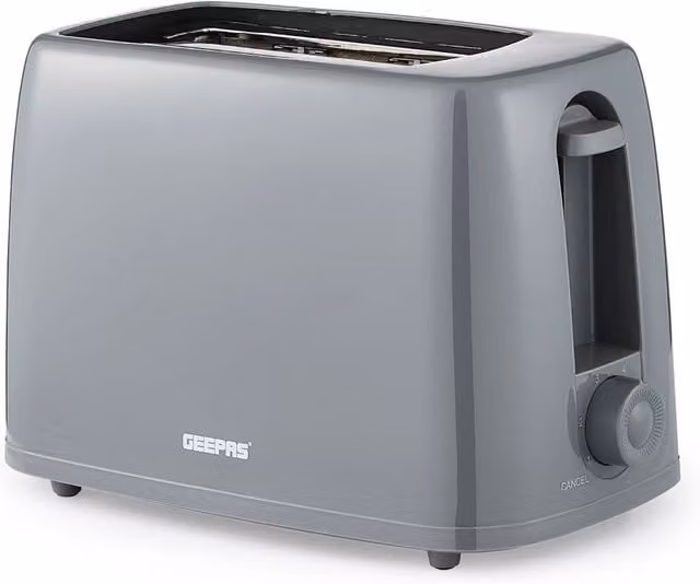 Geepas 2 Slice Bread Toaster with 6 Level Browning Control and Crumb Tray in Grey