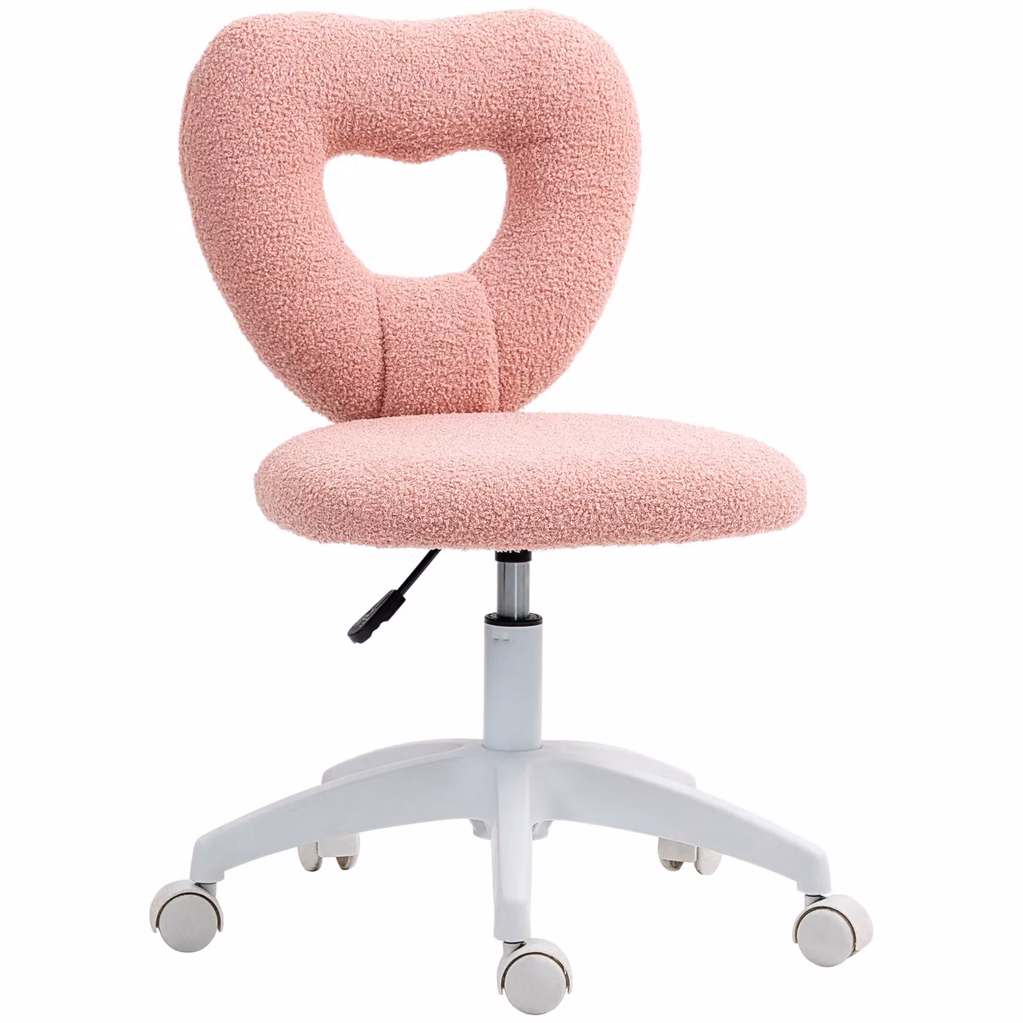 HOMCOM Pink Bouclé Armless Heart Swivel Task Chair for Home Office and Vanity – 2