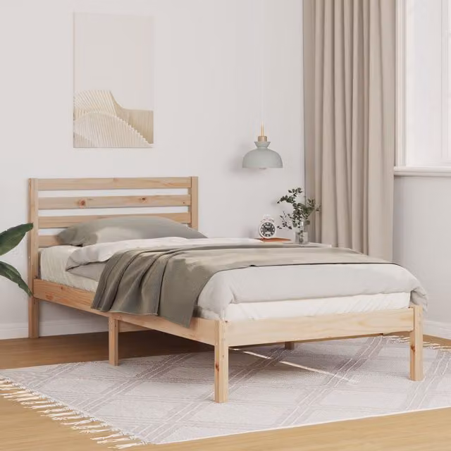 Berkfield Home Solid Pine Wood Bed with Headboard, Brown, W: 80 cm, L: 200 cm