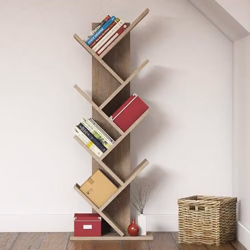 Bimossa Hitit Tree Bookcase in Oak, Modern Freestanding Wooden Bookshelf with Multi-Compartment Storage, Height: 128.5 cm, Width: 46.0 cm, Depth: 22.0 cm – 3
