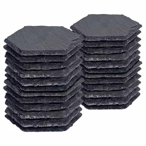 Argon Tableware Hexagon Black Slate Coasters, Set of 24, Diameter: 9.5 cm