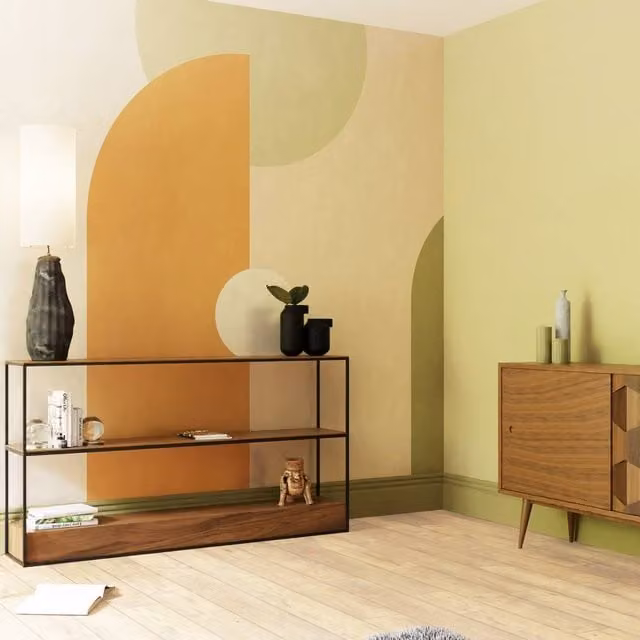 Superfresco Easy Curve & Arch Geo Green RustPrint Geometric Retro Mural W: 300 cm, H: 280 cm