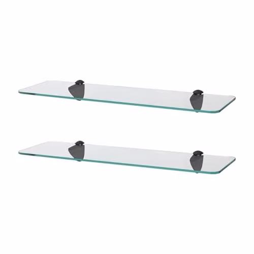 Harbour Housewares 2x Wall-Mounted Rounded Floating Glass Bathroom Shelves in Black and Transparent, Width: 50 cm