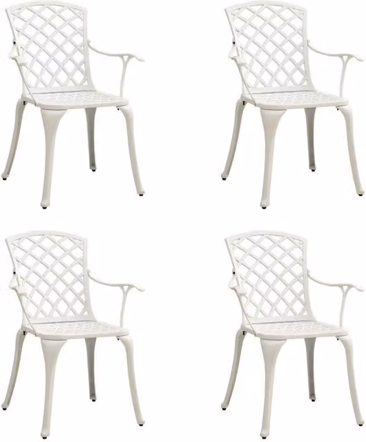 Berkfield Home Set of 4 White Powder Coated Aluminium Garden Chairs with Armrests