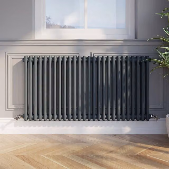 Temprazo Anthracite Steel Wall Mounted Column Radiator H: 119 cm, W: 30 cm, D: 7 cm