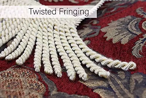 Paoletti Shiraz Throw Bed Runner in Burgundy Red and Gold, Embroidered Damask Jacquard with Fringes, W: 130 cm, D: 170 cm – 3