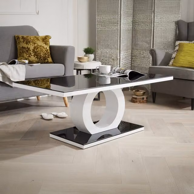 FurnitureboxUK Giovani Modern High Gloss and Glass Coffee Table in Black and White