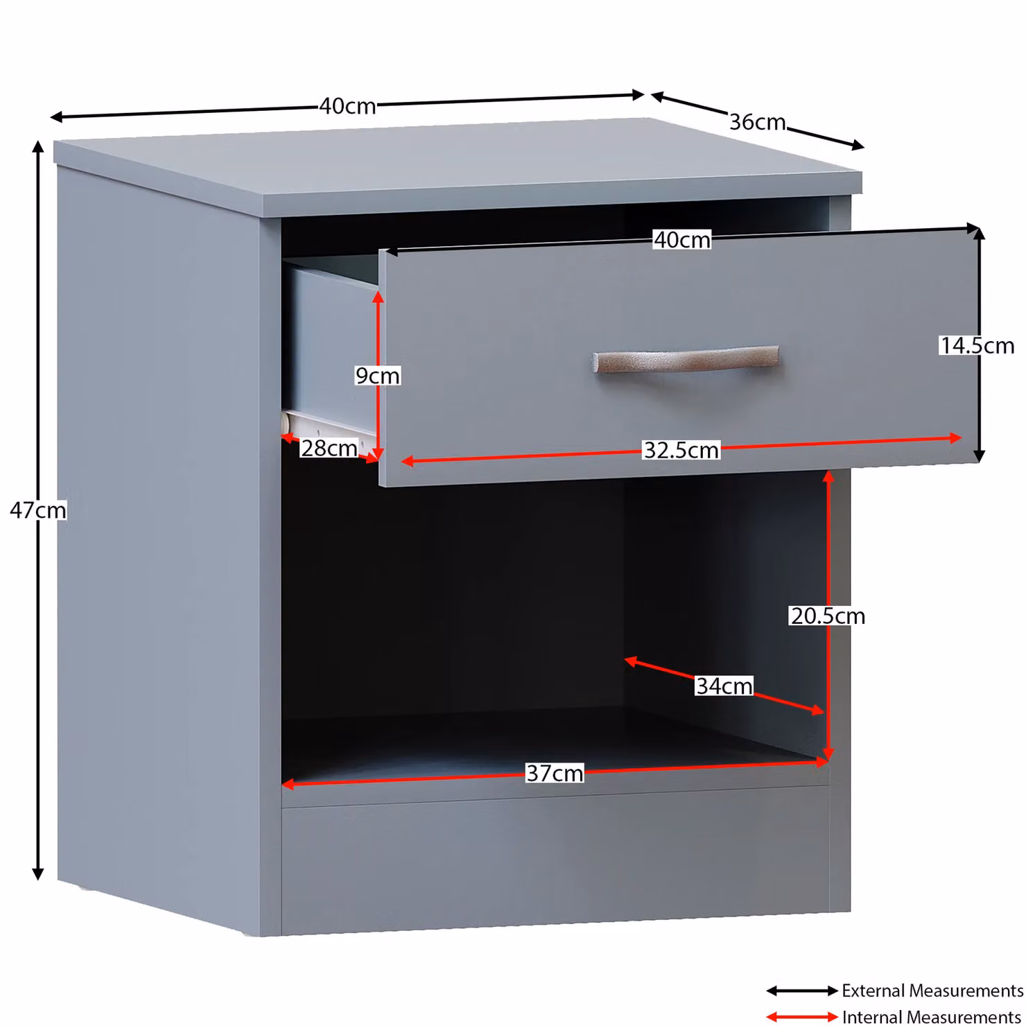 Vida Designs 3 Piece Modern Grey Bedroom Set Including Bedside Cabinet, 5 Drawer Chest and Mirrored Wardrobe – 2