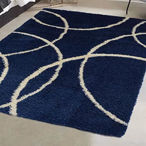 Modern Style Rugs Navy Blue Shaggy Bubble Design High Pile Rectangular Rug, W: 120 cm, L: 170 cm – 1