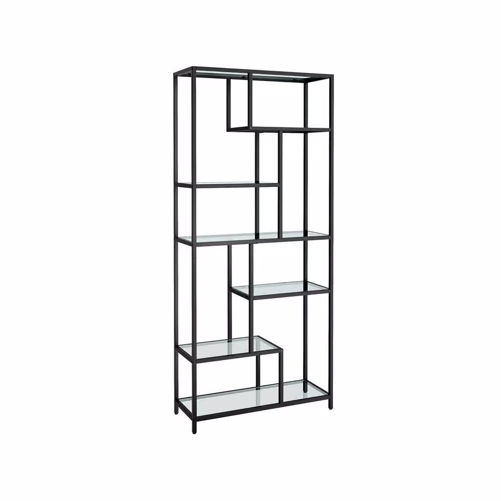 Pirlo Plush 6 Tier Tempered Glass and Metal Shelving Unit in Black, W/D/H: 30 x 30 x 180 cm – 5