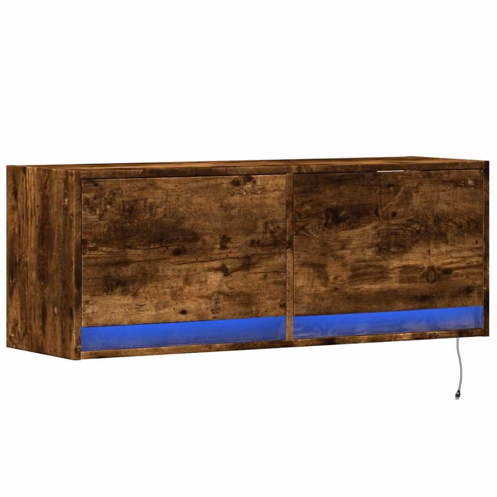 Berkfield Home TV Wall Cabinet with LED Lights in Smoked Oak Brown, W/D/H: 100 x 31 x 35 cm – 2
