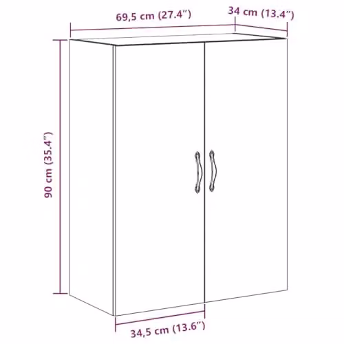 vidaXL Wall Mounted Cabinet in Artisan Oak, W: 69.5 cm, D: 34 cm, H: 90 cm – 3