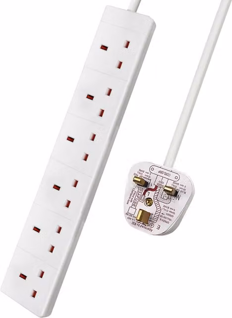 ExtraStar 6 Way Extension Lead with 3m Cable, White