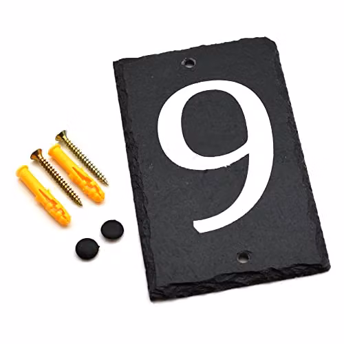 Nicola Spring Natural Solid Slate House Number 9 Plaque in Grey and White, W/H: 9 x 14.5 cm – 4