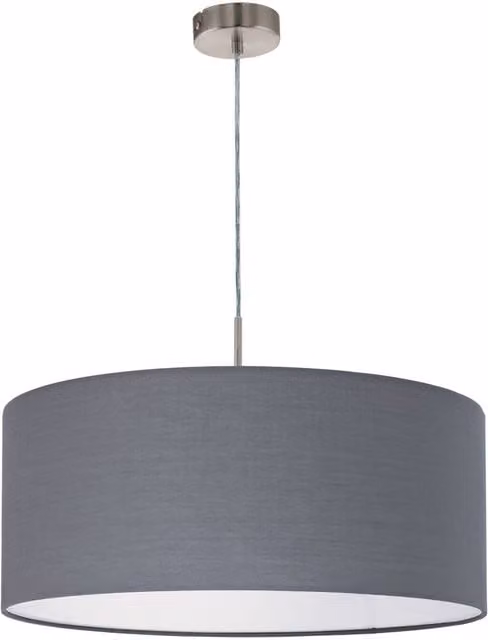 Loops Pendant Light in Satin Nickel and Grey Fabric with E27 Bulb Holder – 1