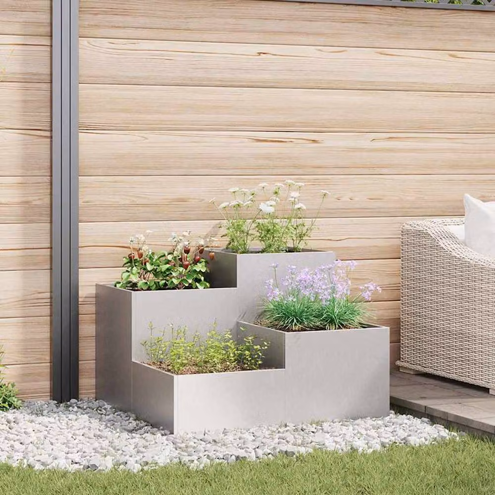 Berkfield Home Stainless Steel Garden Planter Tub in Silver, W/D/H: 100 x 100 x 60 cm – 2