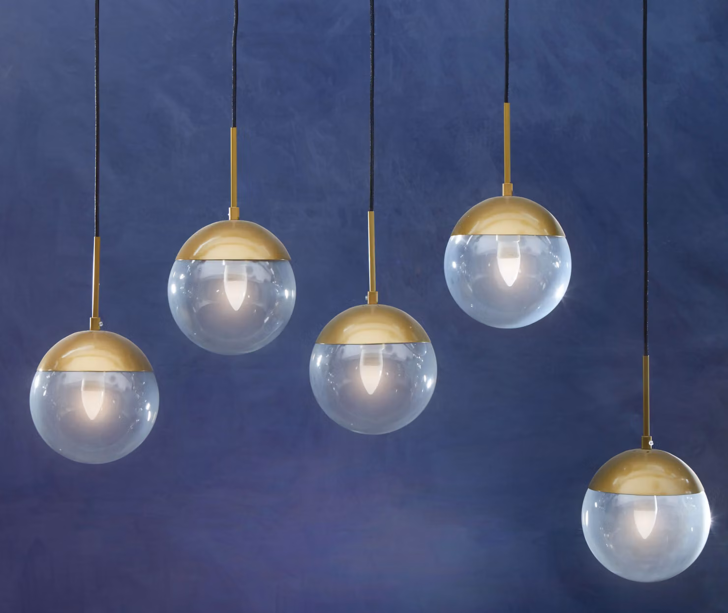 Orsina Industrial Gold and Chrome 5 Pendant Light with Adjustable Transparent Glass Spheres – 2