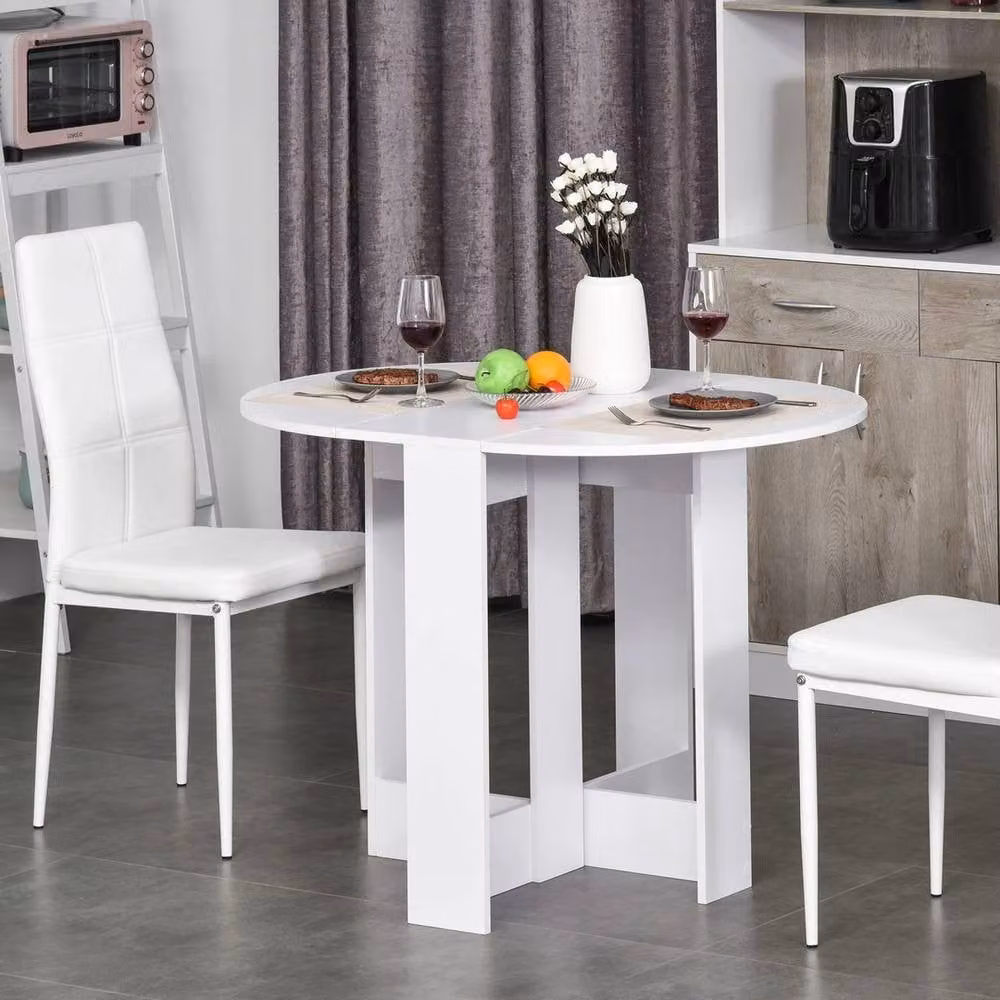 NESTLUNE White Foldable Drop Leaf Dining Table – 2