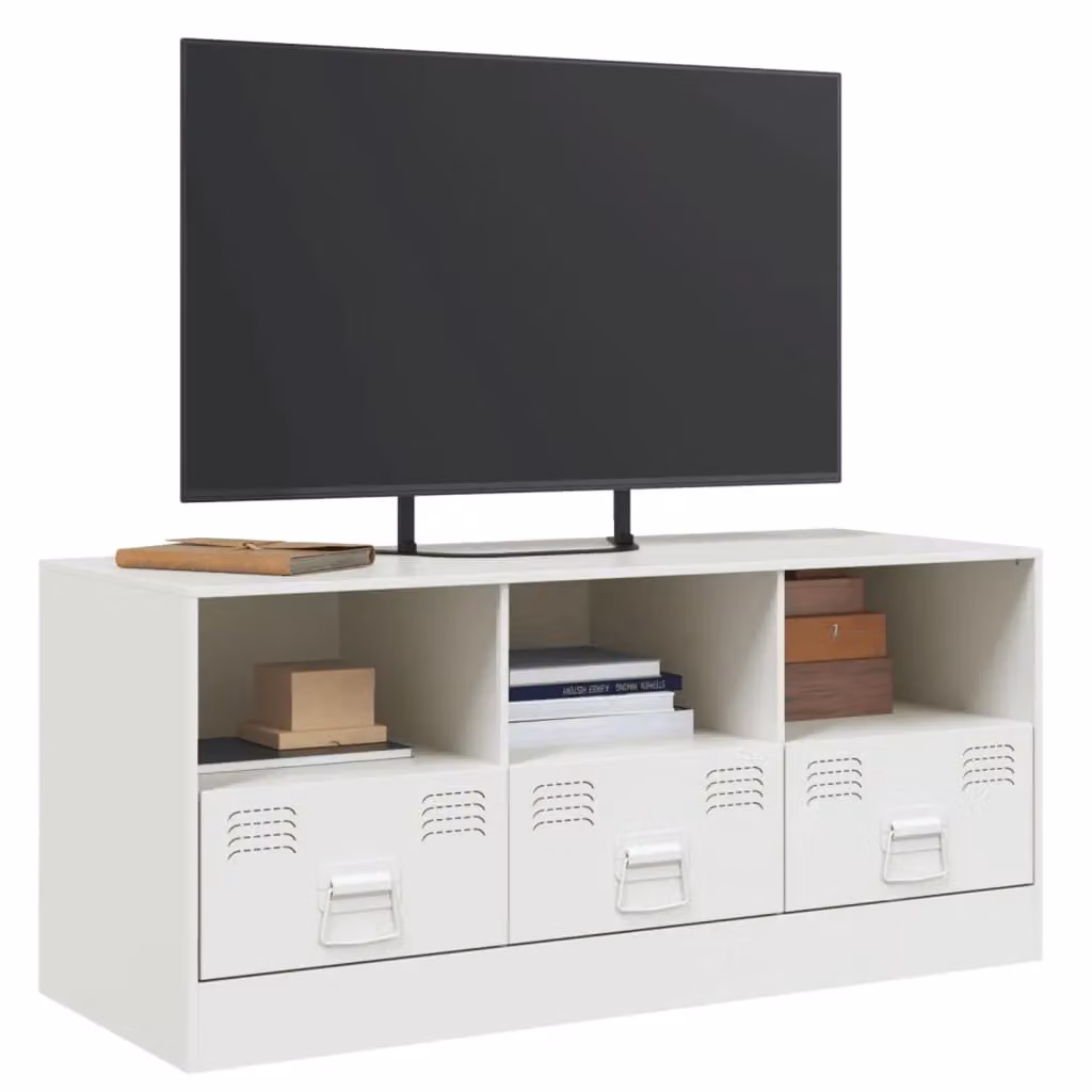 Berkfield Home White Metal TV Cabinet W: 99 cm, D: 39 cm, H: 44 cm – 4
