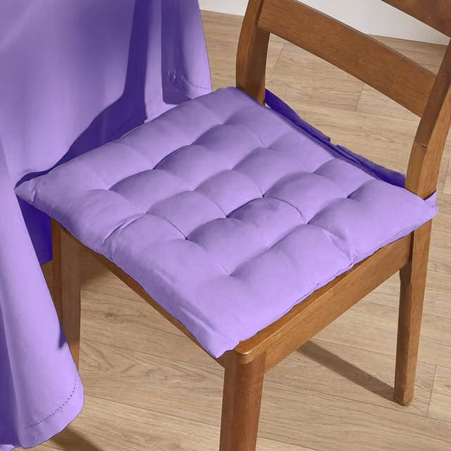 Homescapes Solid Cotton Square Seat Pad with Button Straps in Purple