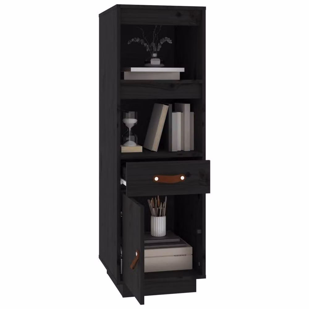 Berkfield Home Black Solid Wood Pine Highboard, W: 34 cm, D: 40 cm, H: 108.5 cm – 3