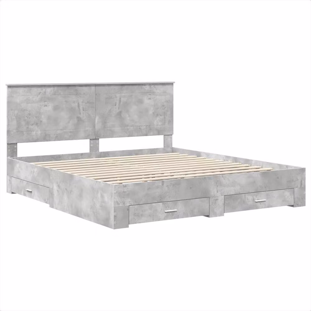 Berkfield Home Modern Bed Frame with Drawers in Grey Engineered Wood 200 x 200 cm – 2