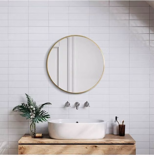 H&O Direct Nordic Round Framed Wall Hanging Mirror, Gold, Diameter: 40 cm