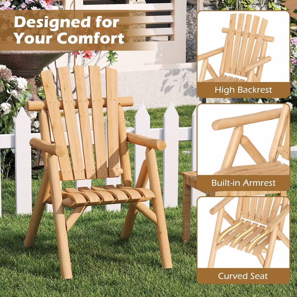 Costway Natural Wooden Outdoor Patio Lounge Armchair with Backrest – 3