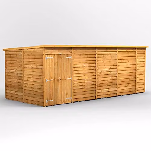 Powersheds Premium Pent Overlap Wooden Garden Shed with Double Doors in Natural Brown – 1