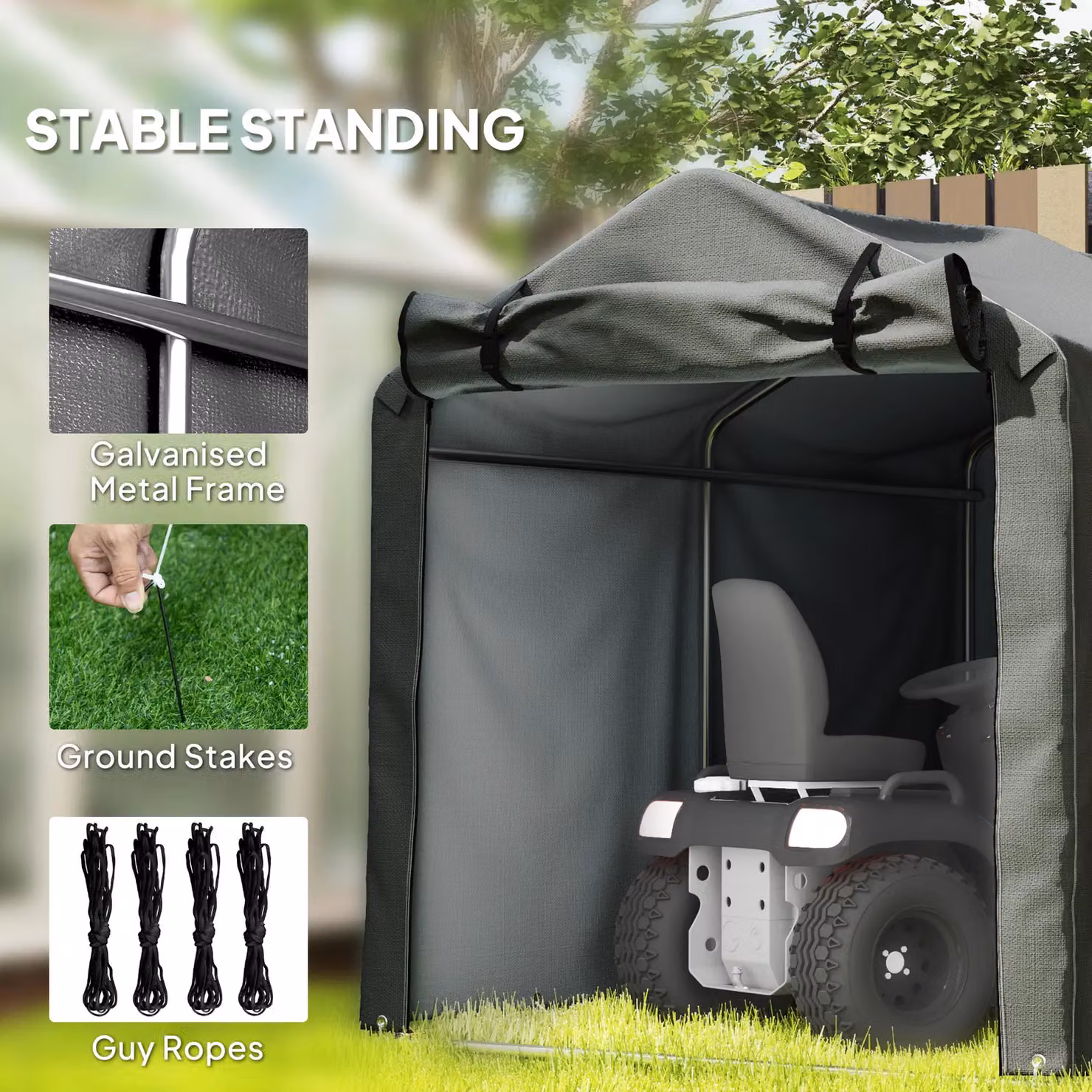OUTSUNNY Garden Tool Storage Shed with Roll-up Zipper Door, Dark Grey, W/D/H: 220 x 157 x 165 cm – 5