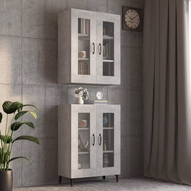 Berkfield Home Wall Mounted Hanging Cabinet with Glass Doors in Grey, W/D/H: 69.5 x 34 x 90 cm – 1