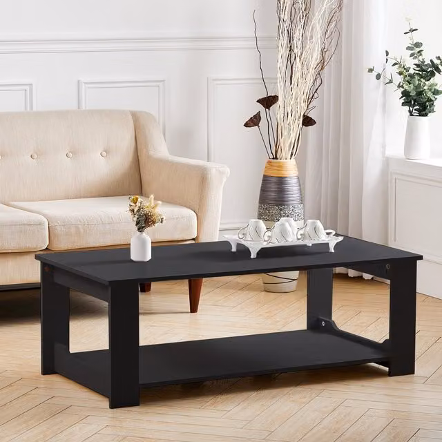 Livingandhome Modern Rectangular Black Matt Wood Coffee Table