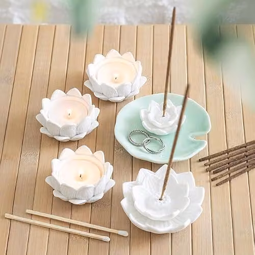 Something Different Wholesale Set of 3 White Ceramic Lotus Flower Tealight Holders – 2