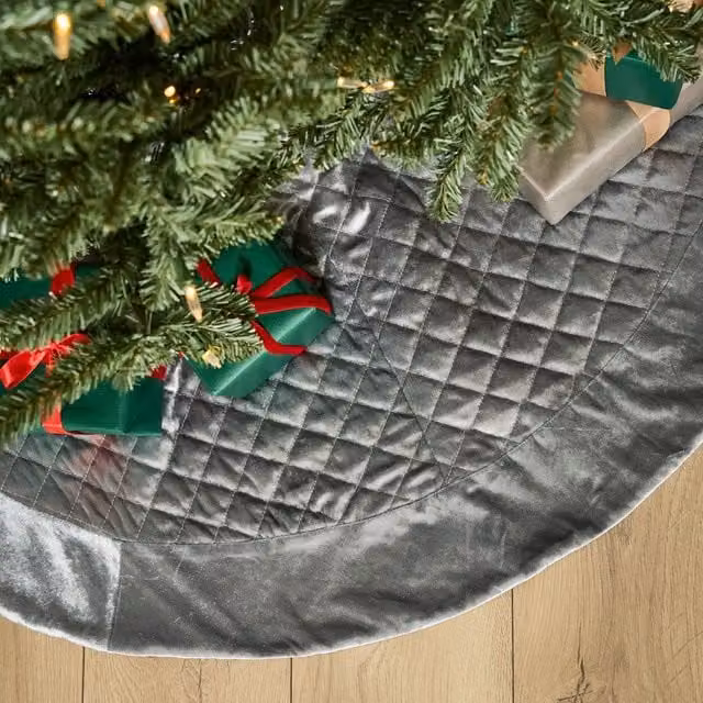 Dibor Grey Velvet Quilted Christmas Tree Skirt 36 inch