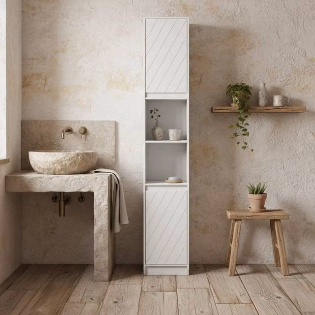 Wyld Haus Fibava Slim Freestanding Bathroom Storage Cabinet in White