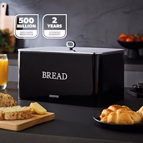 Geepas Retrovive Black Bread Bin 13L and Airtight Canister Set 1.4L – 4