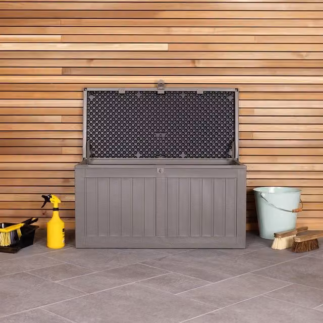 Charles Bentley Grey Plastic and Steel Outdoor Garden Storage Box, W/D/H: 96 x 49.3 x 45.8 cm