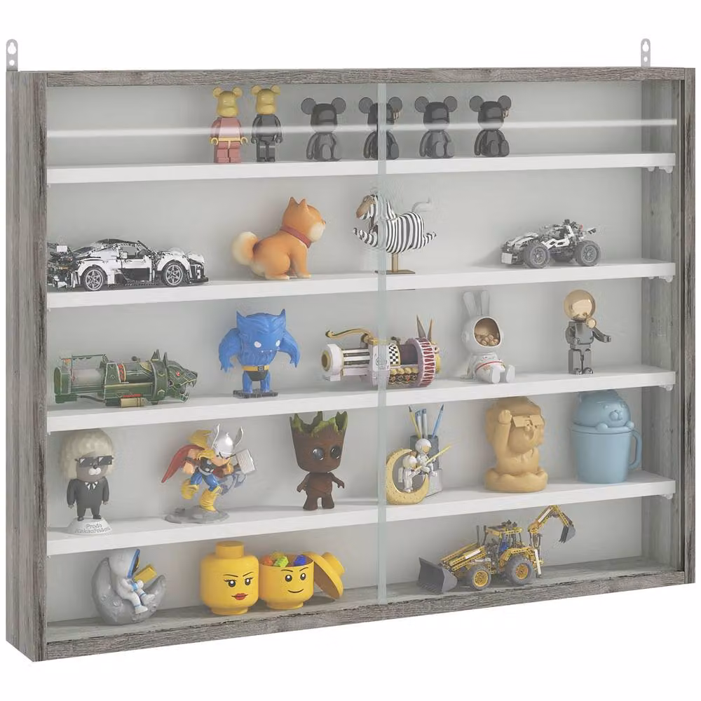 STILVORA Wall Mounted Modern Display Cabinet with Glass Doors and Adjustable Shelves in Matt Grey – 4