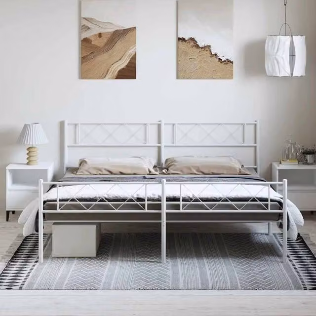 Berkfield Home Metal Bed Frame with Headboard and Footboard, White, W/D/H: 193 x 198 x 90 cm – 1