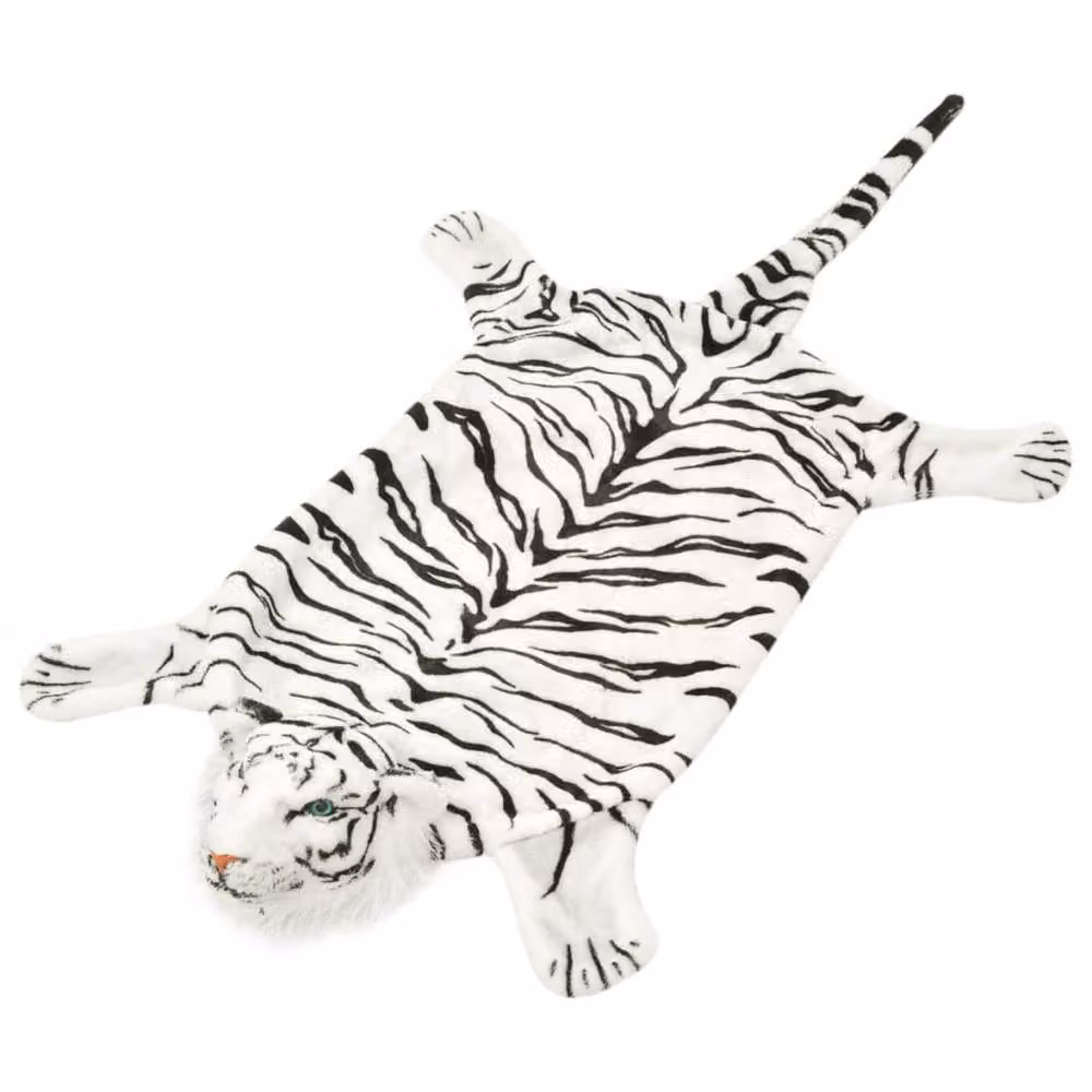 Berkfield Home Tiger Carpet Plush in White, Diameter: 100 cm – 2