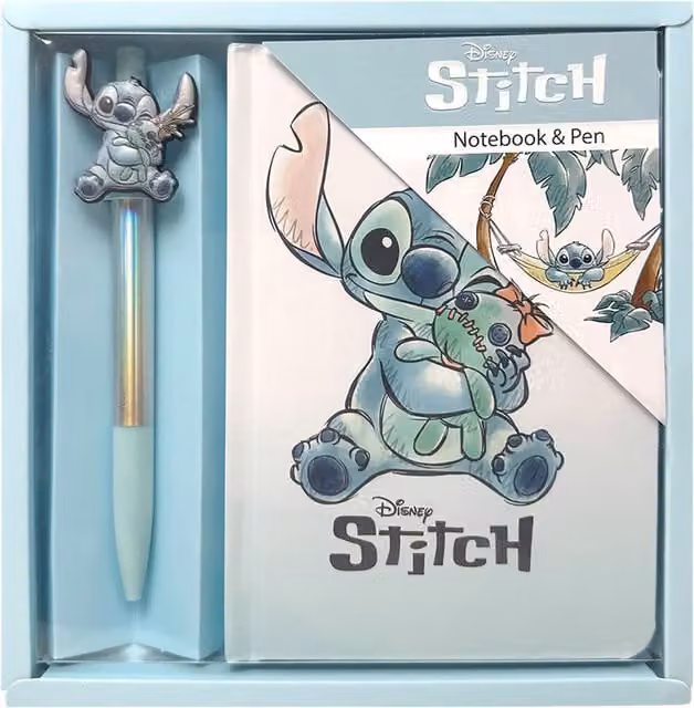 Stitch A5 Squishy Notebook and Pen Set in White and Blue