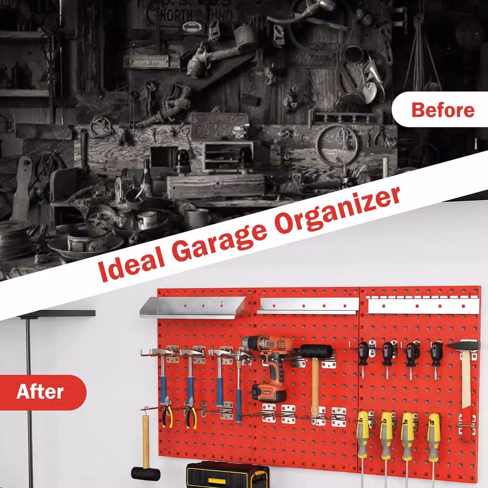 Costway Wall-Mounted Metal Pegboard Tool Organising Kit in Red – 5