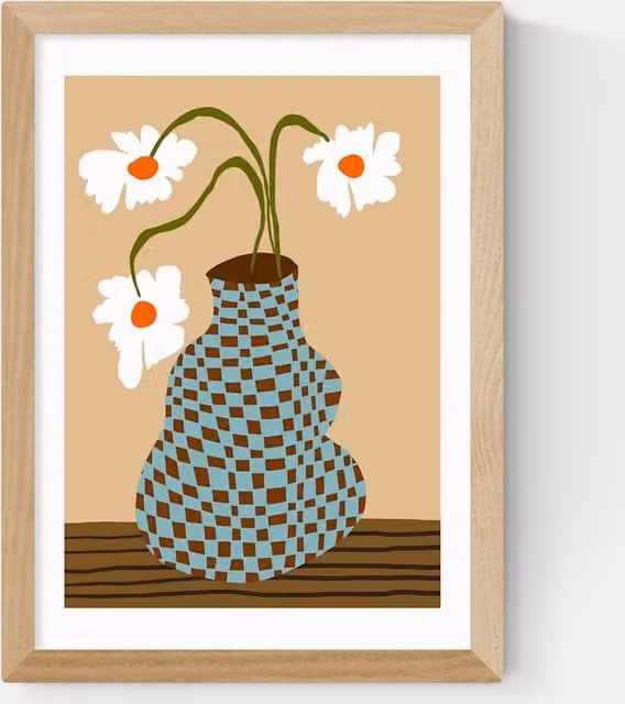 East End Prints Party Floral Pottery Framed Botanical Illustration in Beige and Multicolour